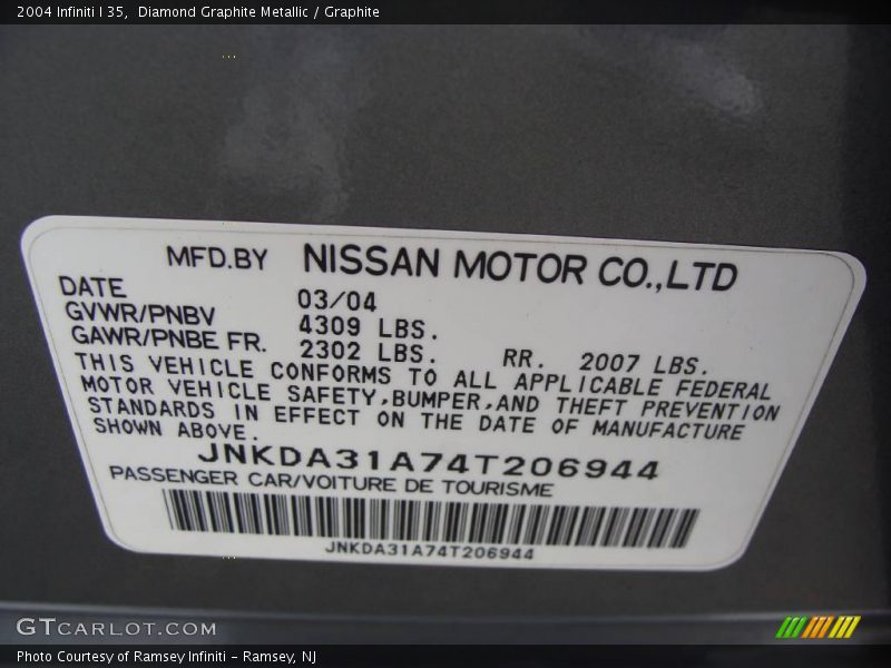 Diamond Graphite Metallic / Graphite 2004 Infiniti I 35