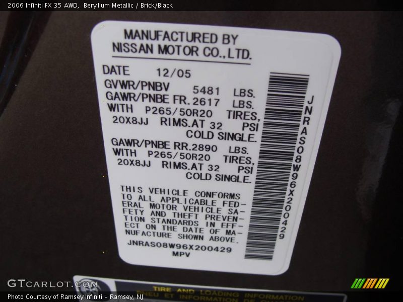 Beryllium Metallic / Brick/Black 2006 Infiniti FX 35 AWD