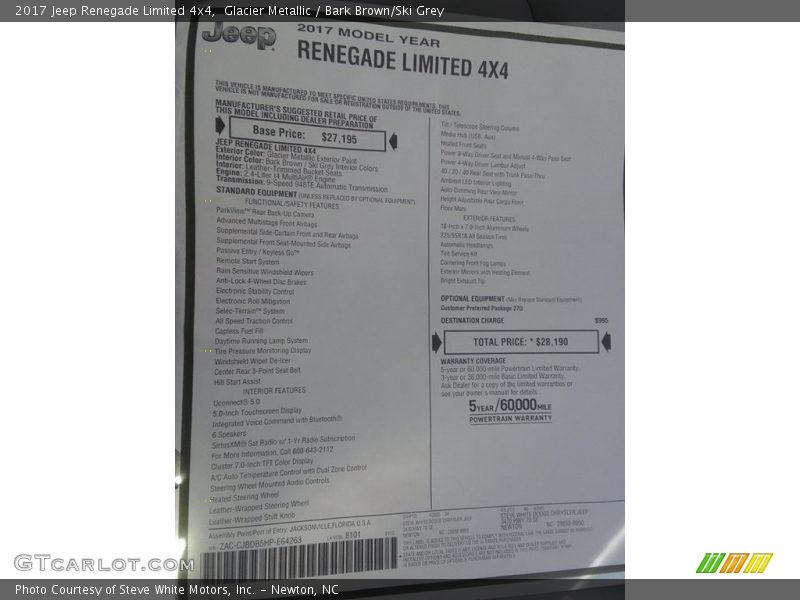 Glacier Metallic / Bark Brown/Ski Grey 2017 Jeep Renegade Limited 4x4