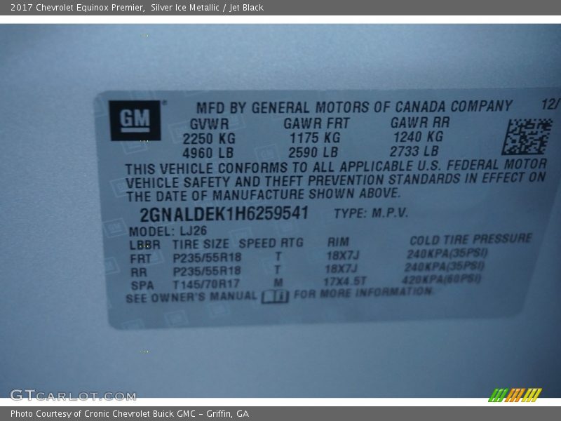 Silver Ice Metallic / Jet Black 2017 Chevrolet Equinox Premier