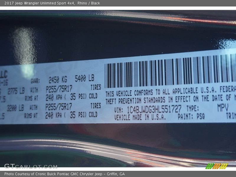 Rhino / Black 2017 Jeep Wrangler Unlimited Sport 4x4