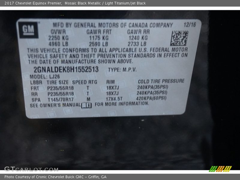 Mosaic Black Metallic / Light Titanium/Jet Black 2017 Chevrolet Equinox Premier