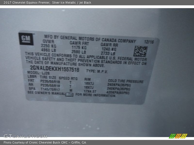 Silver Ice Metallic / Jet Black 2017 Chevrolet Equinox Premier