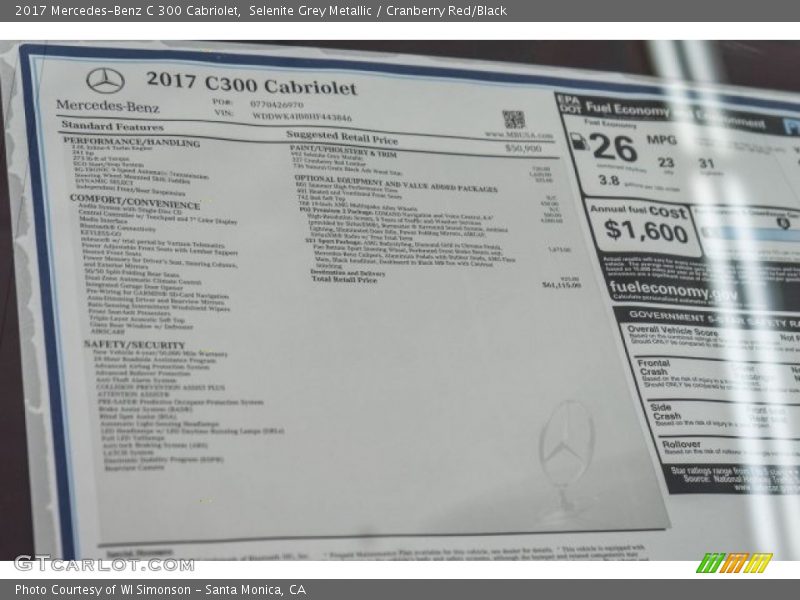  2017 C 300 Cabriolet Window Sticker