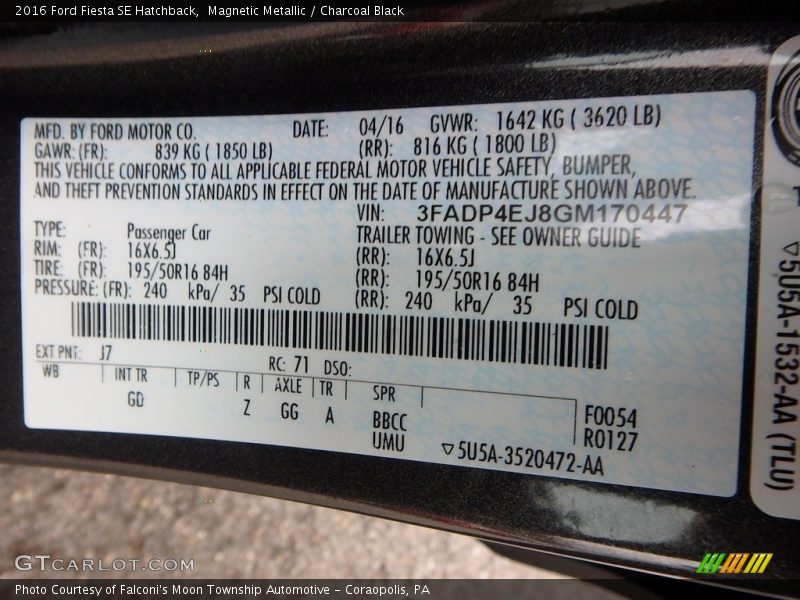 Magnetic Metallic / Charcoal Black 2016 Ford Fiesta SE Hatchback