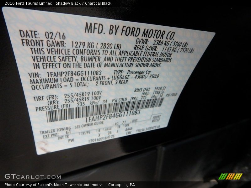 Shadow Black / Charcoal Black 2016 Ford Taurus Limited
