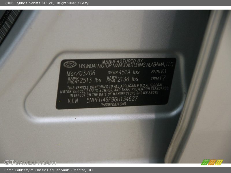 Bright Silver / Gray 2006 Hyundai Sonata GLS V6