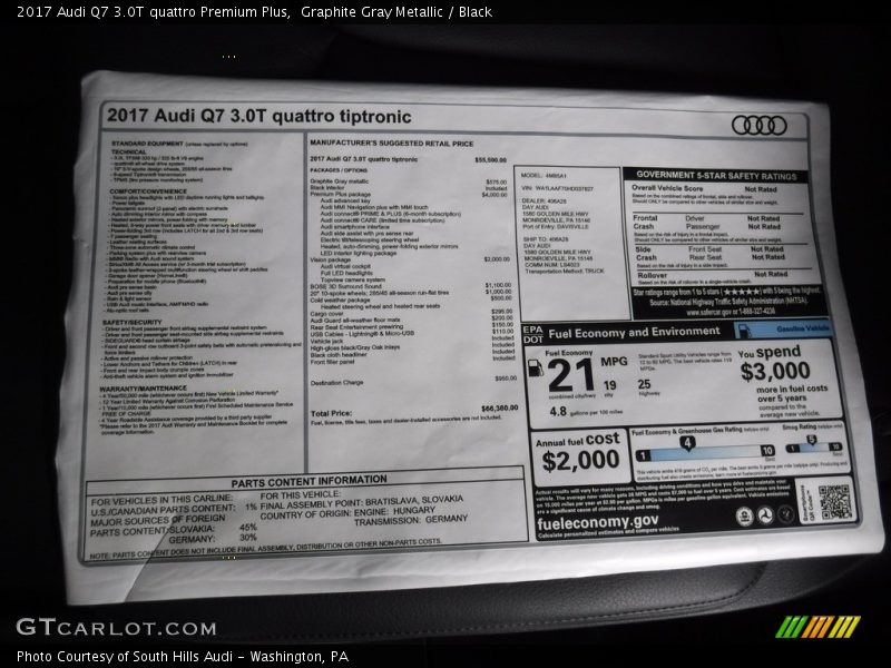 Graphite Gray Metallic / Black 2017 Audi Q7 3.0T quattro Premium Plus