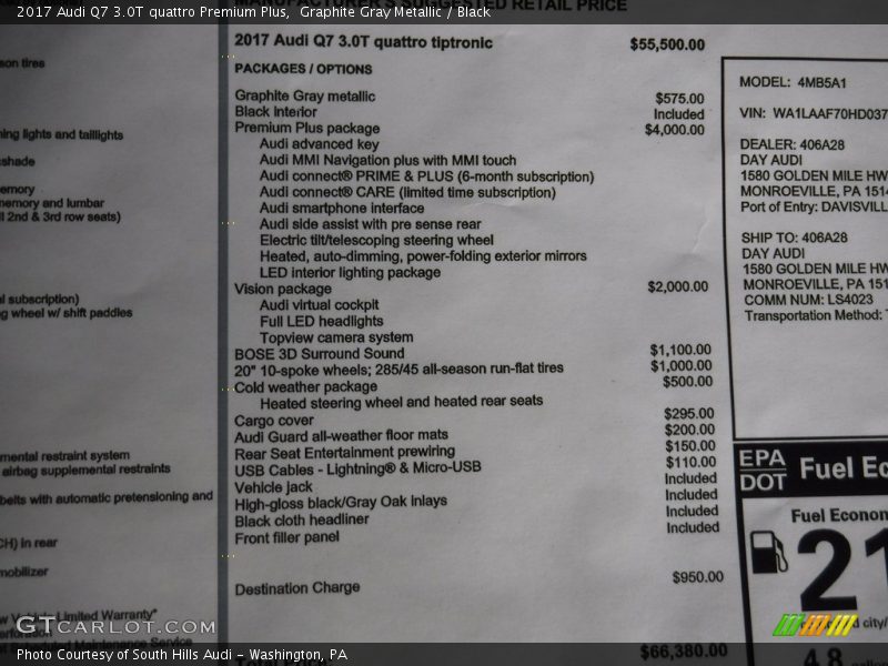 Graphite Gray Metallic / Black 2017 Audi Q7 3.0T quattro Premium Plus