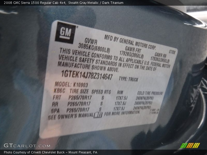 Stealth Gray Metallic / Dark Titanium 2008 GMC Sierra 1500 Regular Cab 4x4
