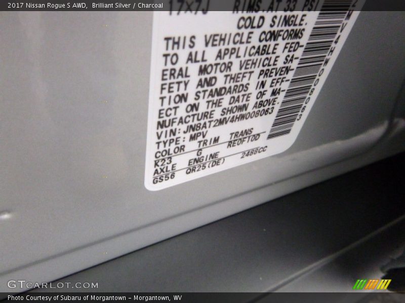 Brilliant Silver / Charcoal 2017 Nissan Rogue S AWD
