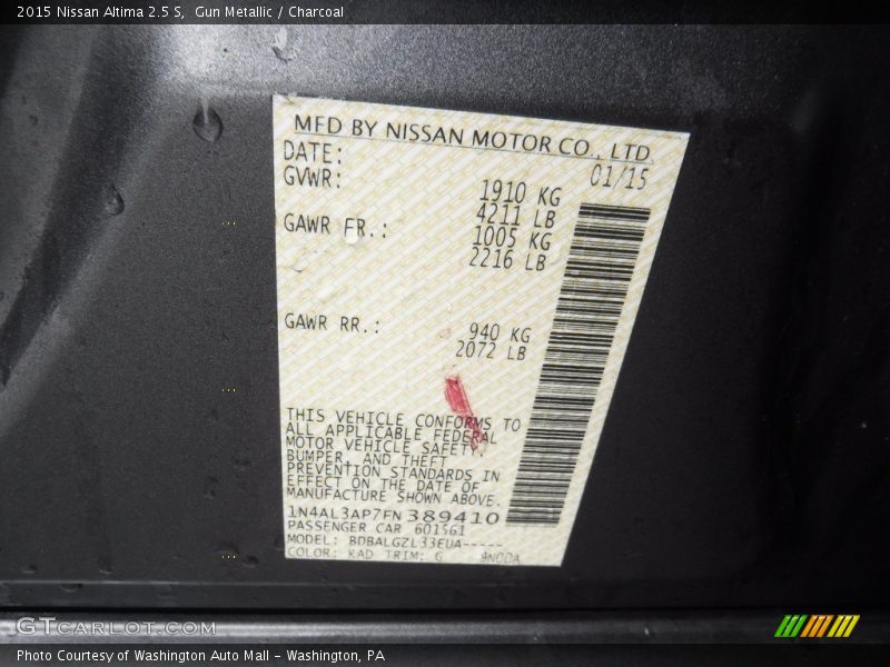 Gun Metallic / Charcoal 2015 Nissan Altima 2.5 S