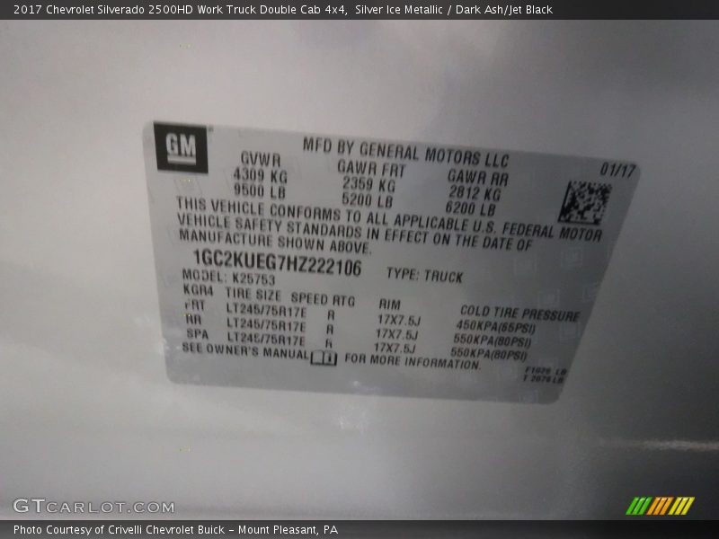 Silver Ice Metallic / Dark Ash/Jet Black 2017 Chevrolet Silverado 2500HD Work Truck Double Cab 4x4
