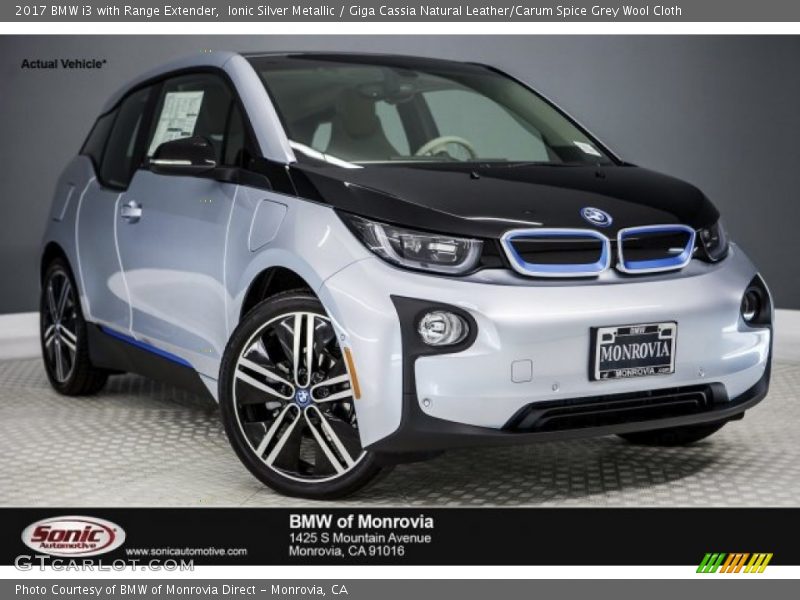 Ionic Silver Metallic / Giga Cassia Natural Leather/Carum Spice Grey Wool Cloth 2017 BMW i3 with Range Extender