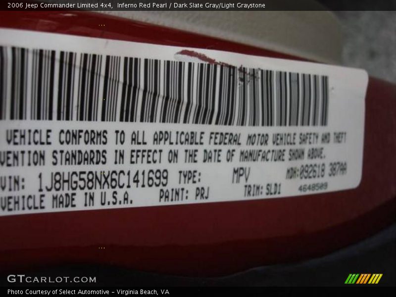 Inferno Red Pearl / Dark Slate Gray/Light Graystone 2006 Jeep Commander Limited 4x4