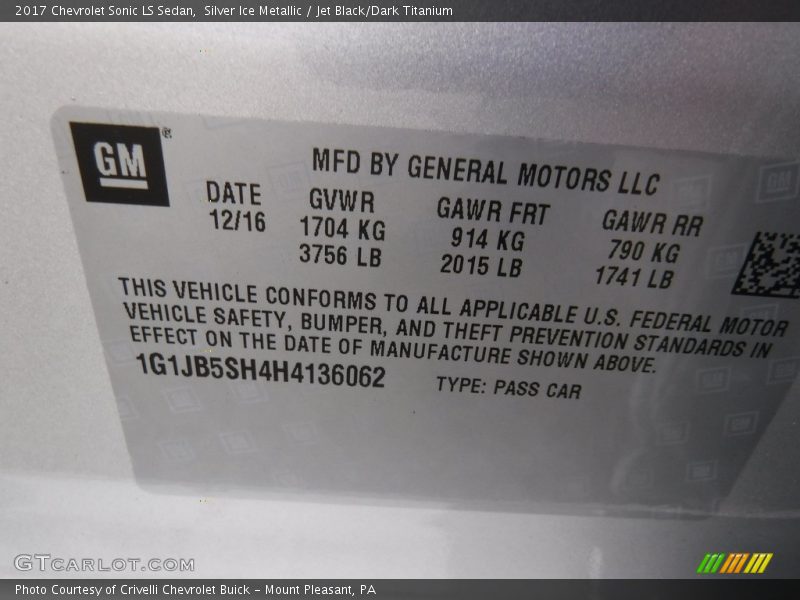 Silver Ice Metallic / Jet Black/Dark Titanium 2017 Chevrolet Sonic LS Sedan