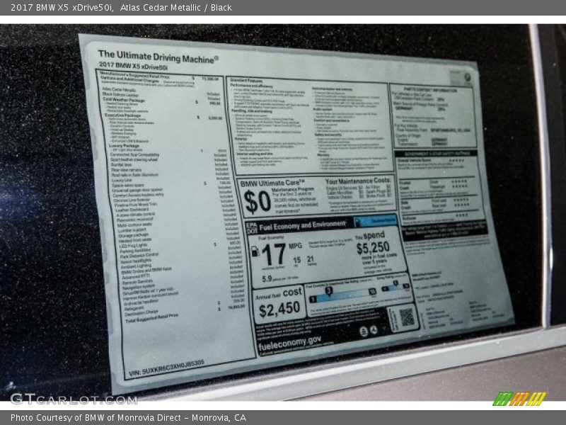  2017 X5 xDrive50i Window Sticker