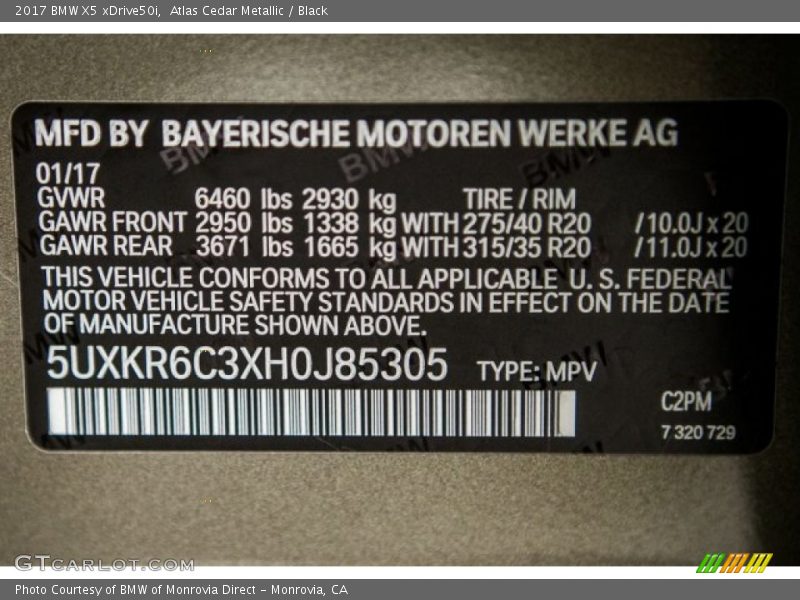 2017 X5 xDrive50i Atlas Cedar Metallic Color Code C2P