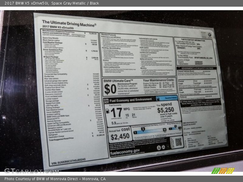  2017 X5 xDrive50i Window Sticker