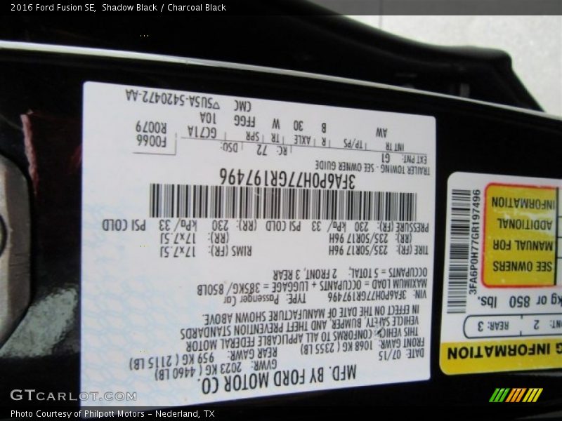 Shadow Black / Charcoal Black 2016 Ford Fusion SE