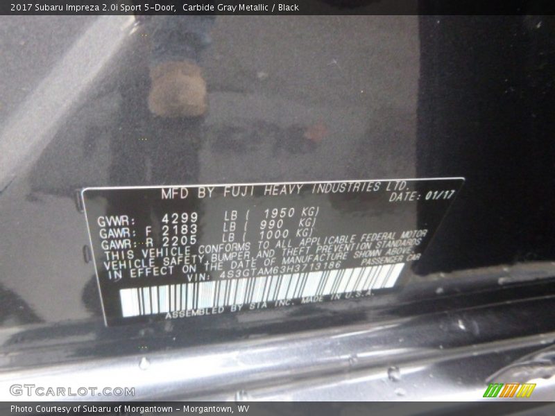 Carbide Gray Metallic / Black 2017 Subaru Impreza 2.0i Sport 5-Door