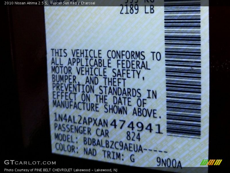 Tuscan Sun Red / Charcoal 2010 Nissan Altima 2.5 S