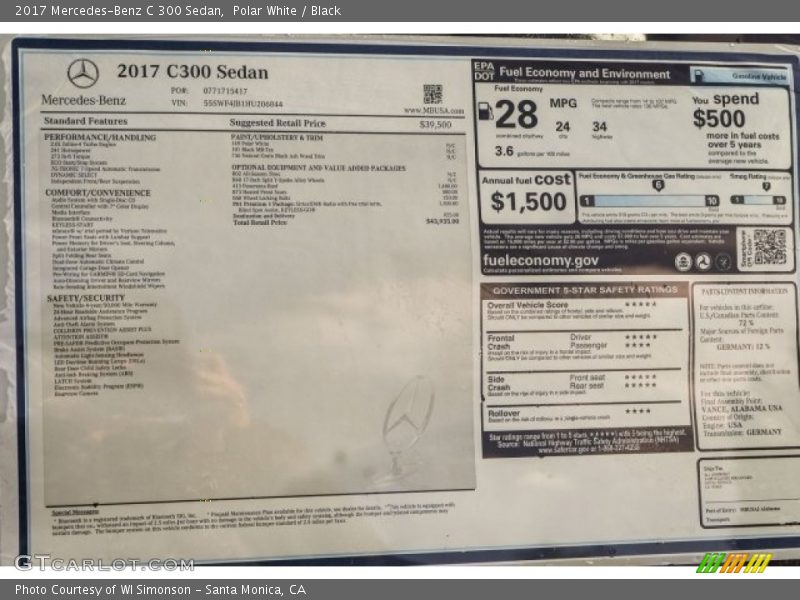 Polar White / Black 2017 Mercedes-Benz C 300 Sedan