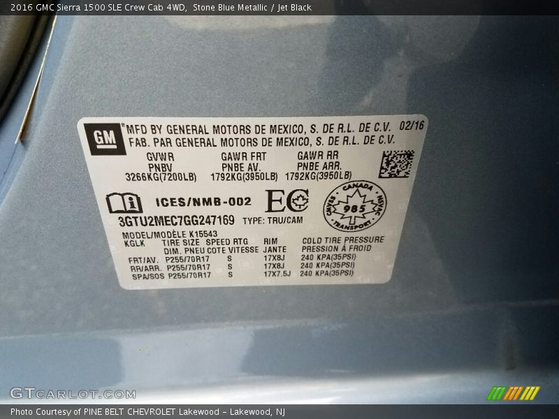 Stone Blue Metallic / Jet Black 2016 GMC Sierra 1500 SLE Crew Cab 4WD