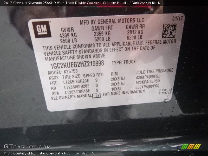 Graphite Metallic / Dark Ash/Jet Black 2017 Chevrolet Silverado 2500HD Work Truck Double Cab 4x4