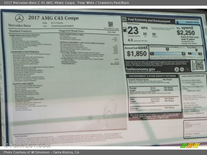  2017 C 43 AMG 4Matic Coupe Window Sticker