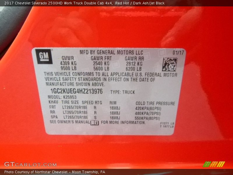 Red Hot / Dark Ash/Jet Black 2017 Chevrolet Silverado 2500HD Work Truck Double Cab 4x4