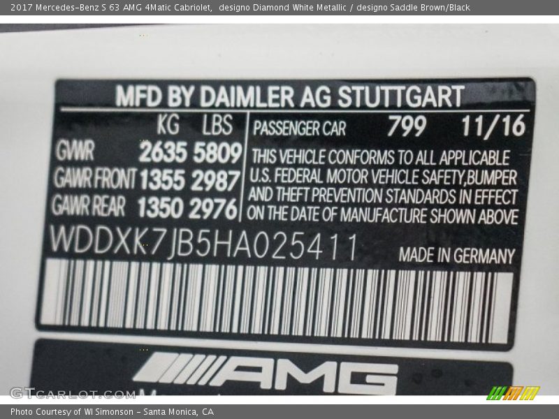 designo Diamond White Metallic / designo Saddle Brown/Black 2017 Mercedes-Benz S 63 AMG 4Matic Cabriolet