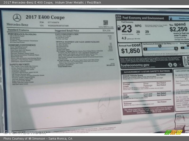 Iridium Silver Metallic / Red/Black 2017 Mercedes-Benz E 400 Coupe