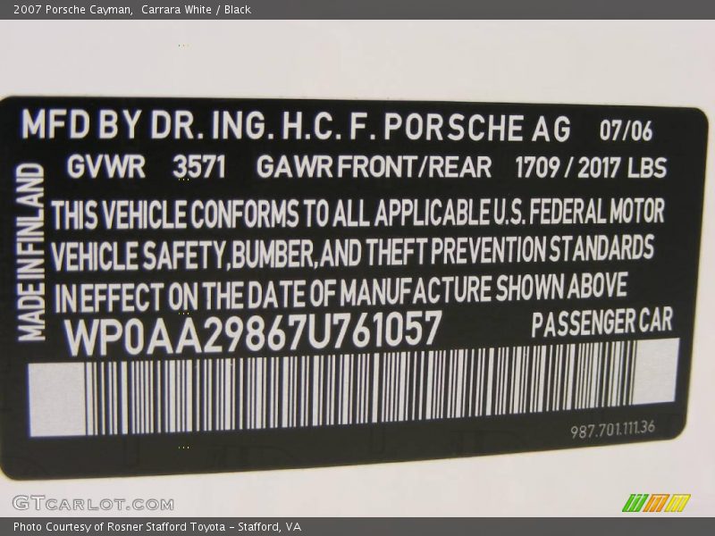 Carrara White / Black 2007 Porsche Cayman