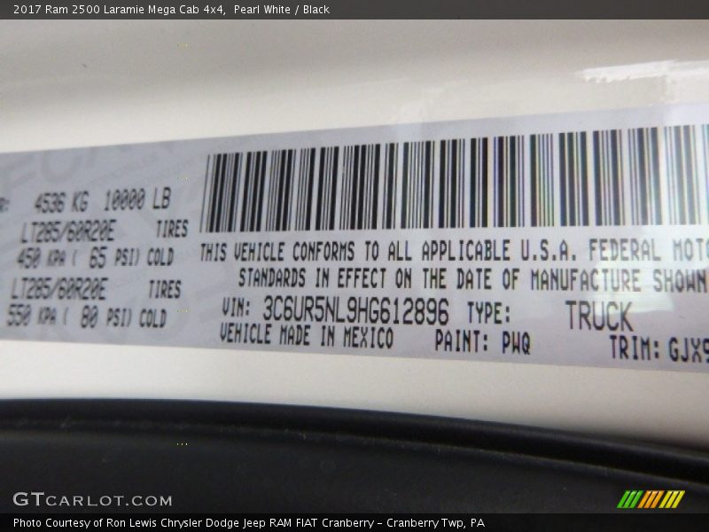 Pearl White / Black 2017 Ram 2500 Laramie Mega Cab 4x4