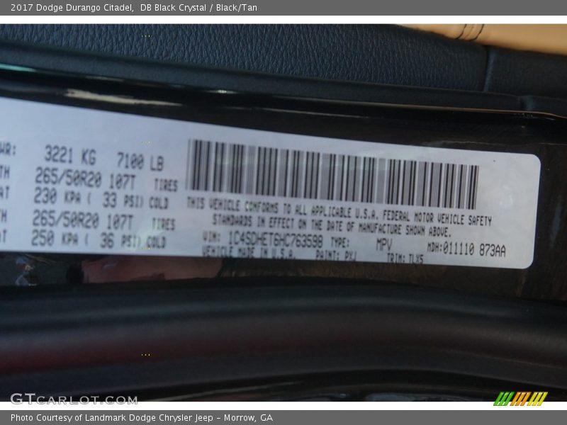DB Black Crystal / Black/Tan 2017 Dodge Durango Citadel