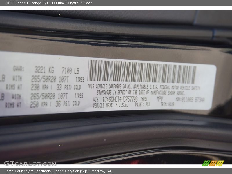 DB Black Crystal / Black 2017 Dodge Durango R/T