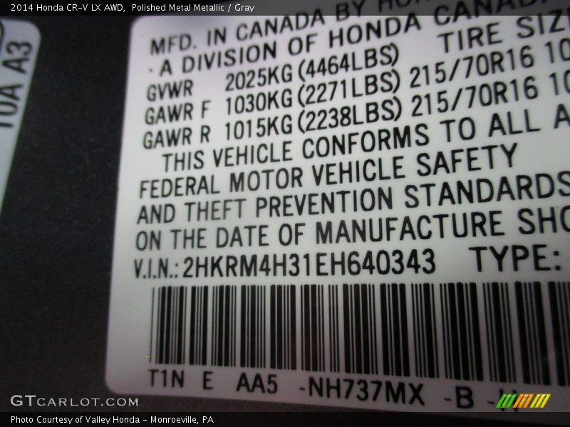 Polished Metal Metallic / Gray 2014 Honda CR-V LX AWD