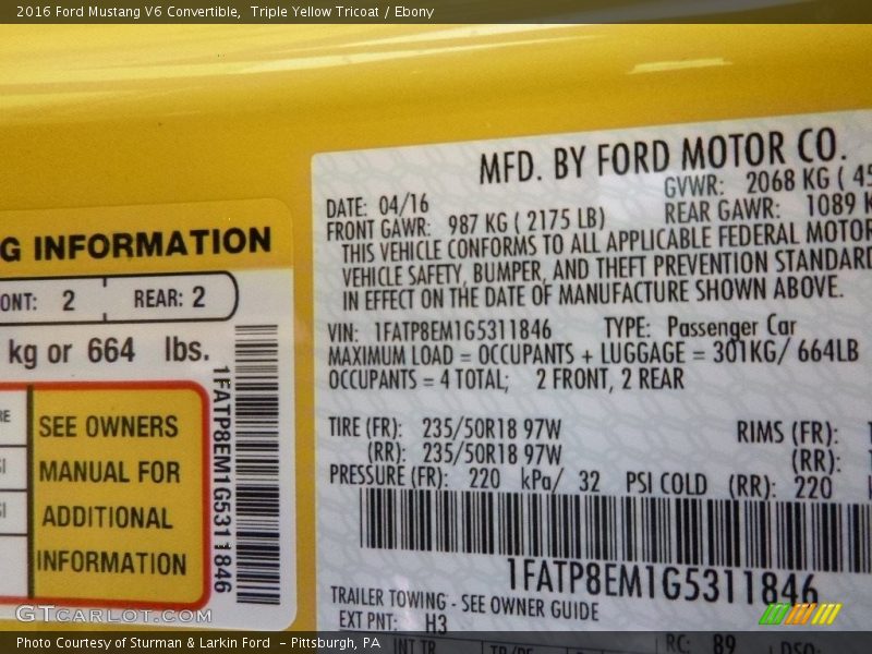 Triple Yellow Tricoat / Ebony 2016 Ford Mustang V6 Convertible