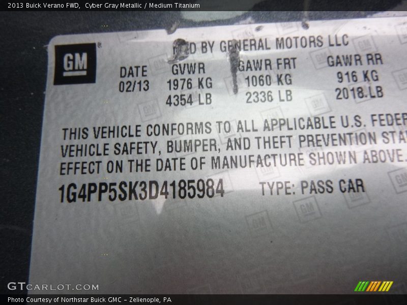 Cyber Gray Metallic / Medium Titanium 2013 Buick Verano FWD
