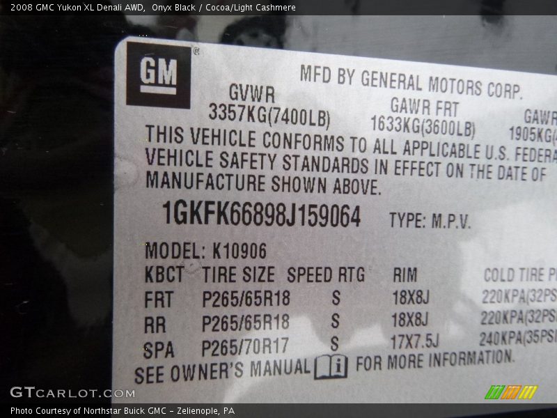 Onyx Black / Cocoa/Light Cashmere 2008 GMC Yukon XL Denali AWD