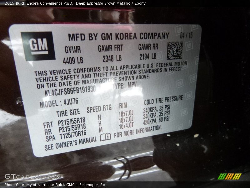 Deep Espresso Brown Metallic / Ebony 2015 Buick Encore Convenience AWD