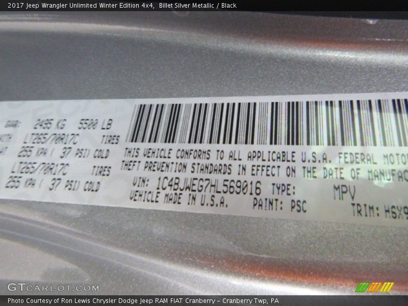 Billet Silver Metallic / Black 2017 Jeep Wrangler Unlimited Winter Edition 4x4