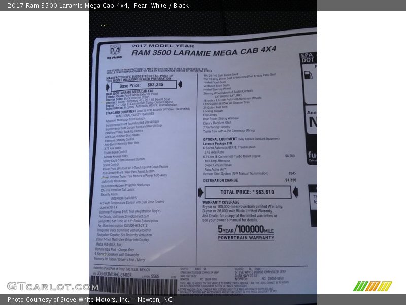 Pearl White / Black 2017 Ram 3500 Laramie Mega Cab 4x4