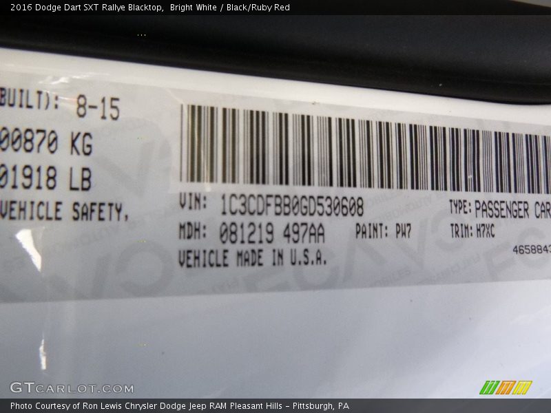 Bright White / Black/Ruby Red 2016 Dodge Dart SXT Rallye Blacktop