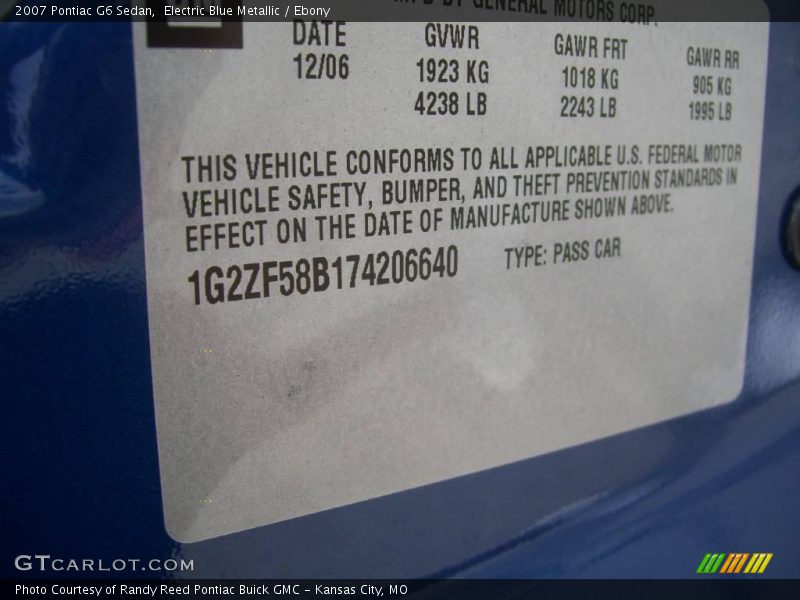 Electric Blue Metallic / Ebony 2007 Pontiac G6 Sedan