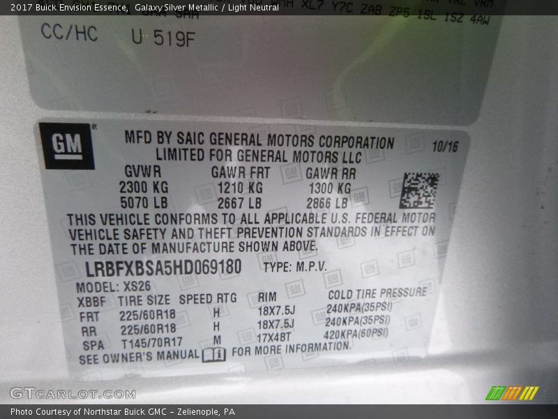 Galaxy Silver Metallic / Light Neutral 2017 Buick Envision Essence