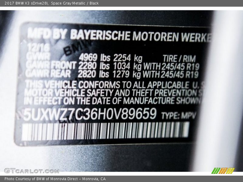 Space Gray Metallic / Black 2017 BMW X3 sDrive28i