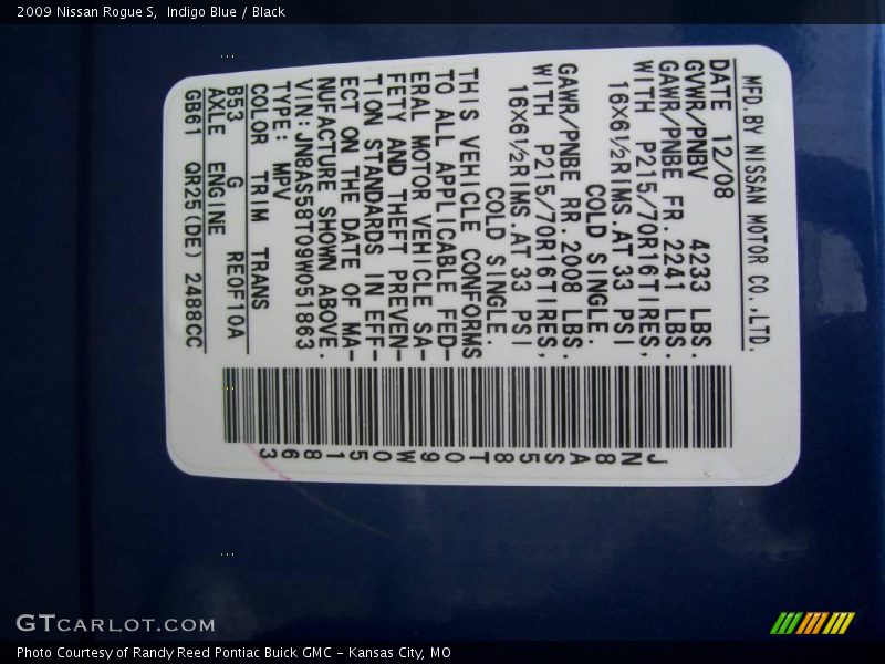 Indigo Blue / Black 2009 Nissan Rogue S