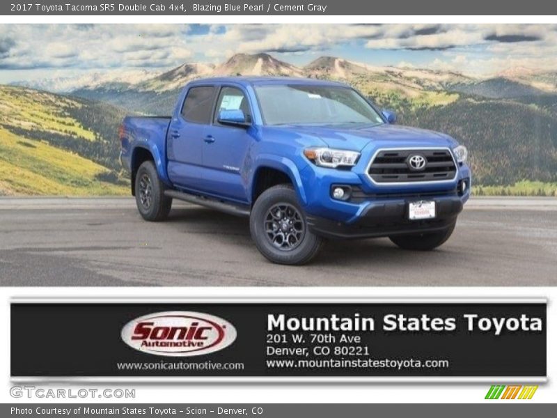 Blazing Blue Pearl / Cement Gray 2017 Toyota Tacoma SR5 Double Cab 4x4